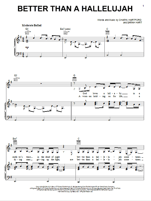 Amy Grant Better Than A Hallelujah sheet music notes and chords arranged for Piano, Vocal & Guitar Chords (Right-Hand Melody)