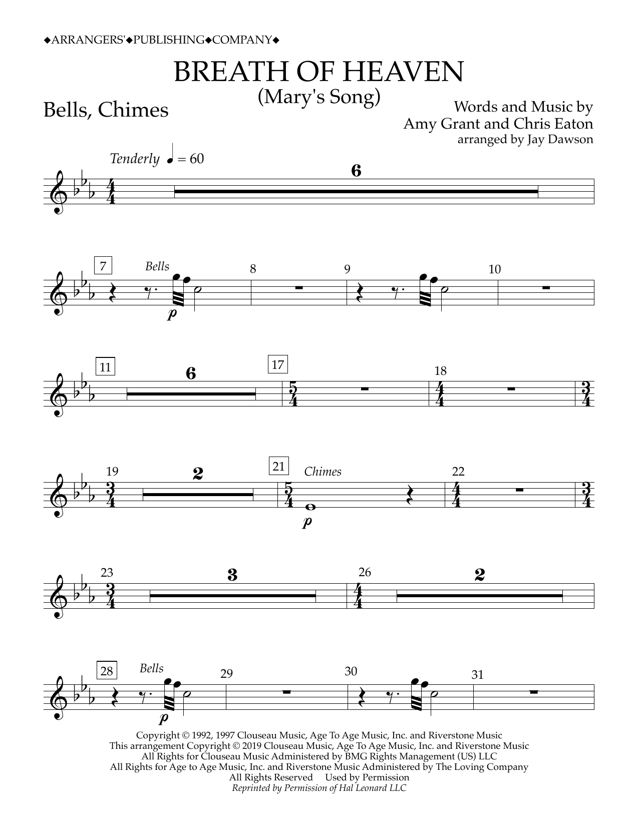 Amy Grant Breath of Heaven (Mary's Song) (arr. Jay Dawson) - Bells, Chimes sheet music notes and chords arranged for Concert Band