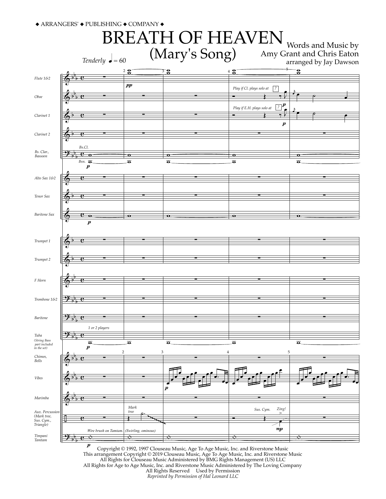 Amy Grant Breath of Heaven (Mary's Song) (arr. Jay Dawson) - Conductor Score (Full Score) sheet music notes and chords arranged for Concert Band