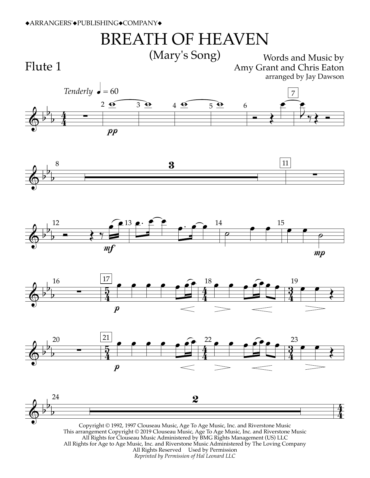 Amy Grant Breath of Heaven (Mary's Song) (arr. Jay Dawson) - Flute 1 sheet music notes and chords arranged for Concert Band