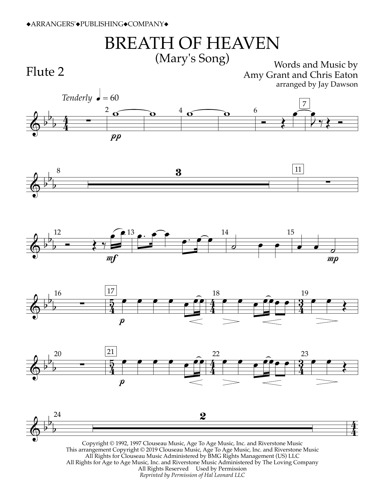 Amy Grant Breath of Heaven (Mary's Song) (arr. Jay Dawson) - Flute 2 sheet music notes and chords arranged for Concert Band