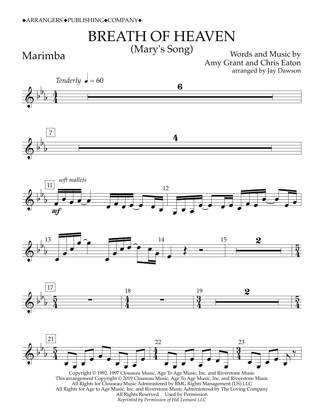 Amy Grant Breath of Heaven (Mary's Song) (arr. Jay Dawson) - Marimba sheet music notes and chords arranged for Concert Band