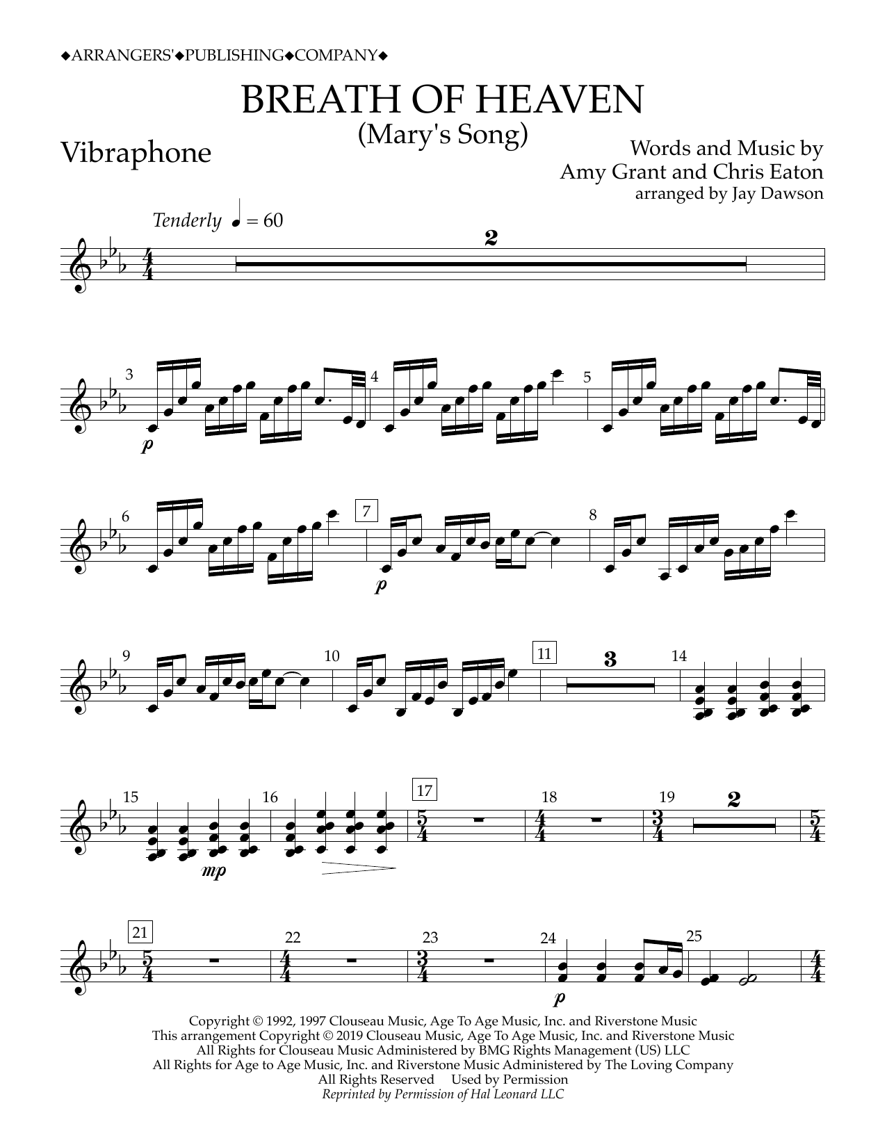 Amy Grant Breath of Heaven (Mary's Song) (arr. Jay Dawson) - Vibraphone sheet music notes and chords arranged for Concert Band