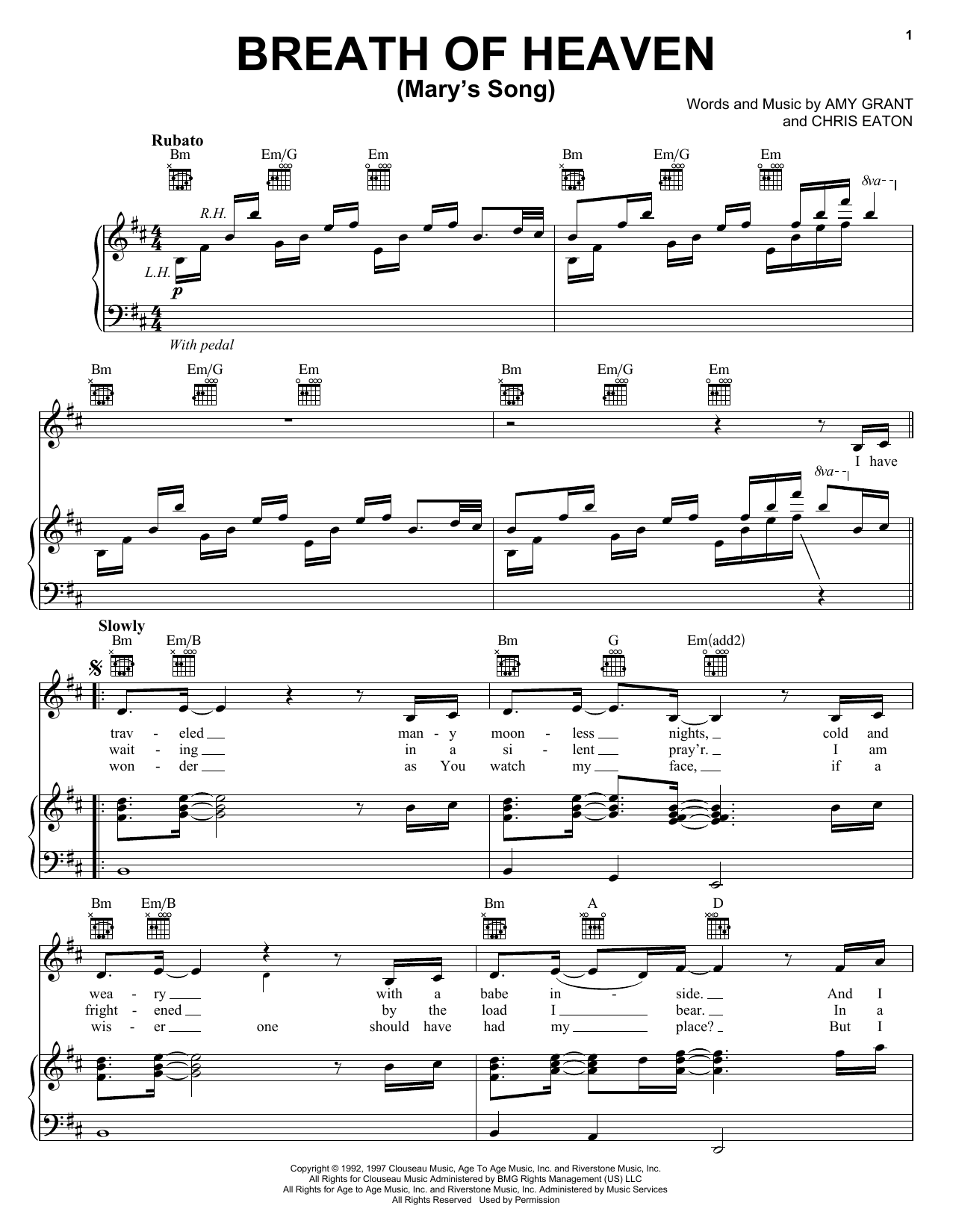 Amy Grant Breath Of Heaven (Mary's Song) sheet music notes and chords arranged for Piano, Vocal & Guitar Chords (Right-Hand Melody)