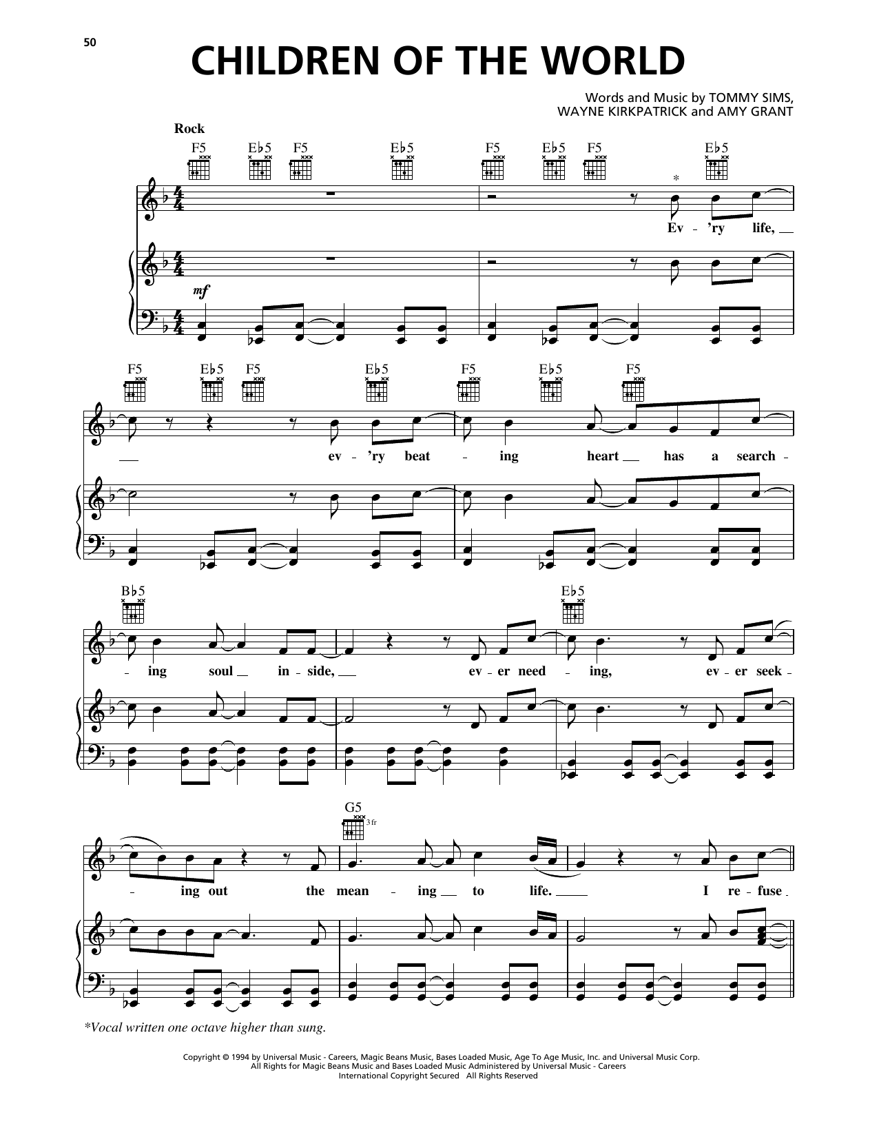 Amy Grant Children Of The World sheet music notes and chords arranged for Piano, Vocal & Guitar Chords (Right-Hand Melody)