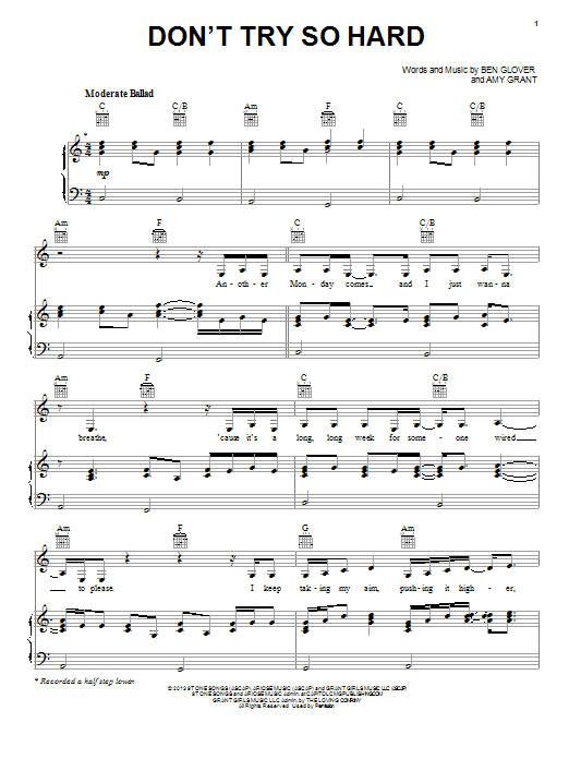 Amy Grant Don't Try So Hard sheet music notes and chords arranged for Piano, Vocal & Guitar Chords (Right-Hand Melody)