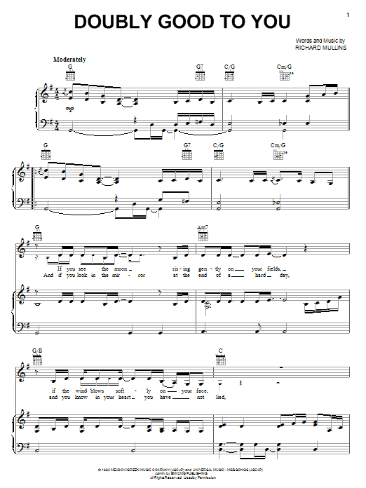 Amy Grant Doubly Good To You sheet music notes and chords arranged for Piano, Vocal & Guitar Chords (Right-Hand Melody)