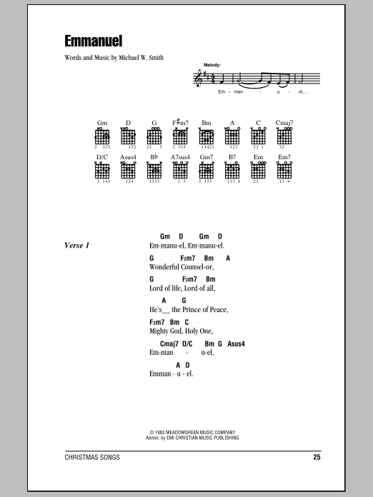 Michael W. Smith Emmanuel sheet music notes and chords arranged for Guitar Chords/Lyrics