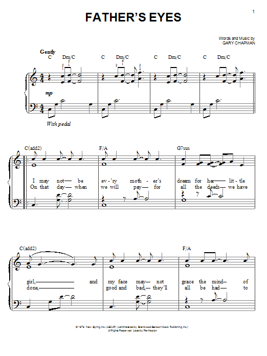 Amy Grant Father's Eyes sheet music notes and chords arranged for Easy Piano