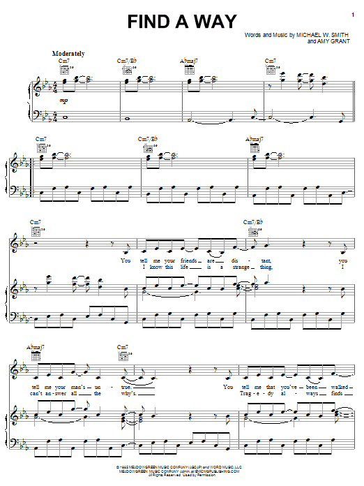Amy Grant Find A Way sheet music notes and chords arranged for Easy Lead Sheet / Fake Book
