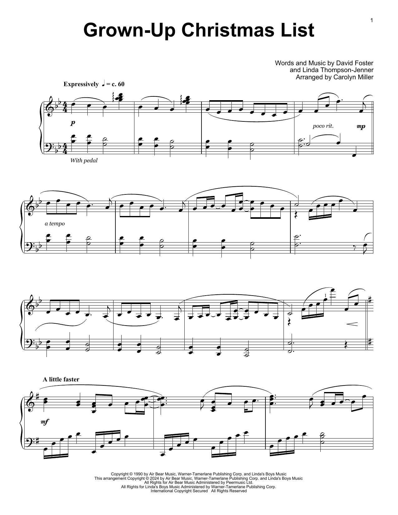Amy Grant Grown-Up Christmas List (arr. Carolyn Miller) sheet music notes and chords arranged for Educational Piano