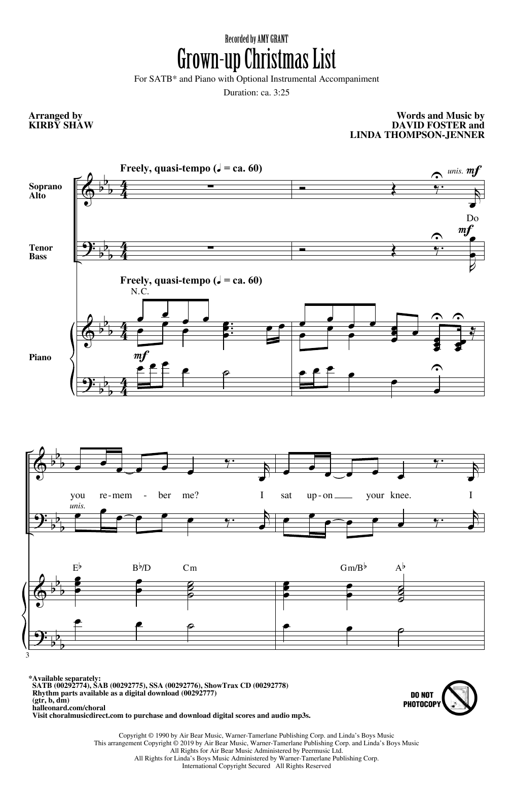Amy Grant Grown-Up Christmas List (arr. Kirby Shaw) sheet music notes and chords arranged for SATB Choir