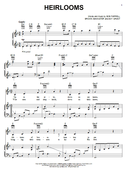 Amy Grant Heirlooms sheet music notes and chords arranged for Piano, Vocal & Guitar Chords (Right-Hand Melody)