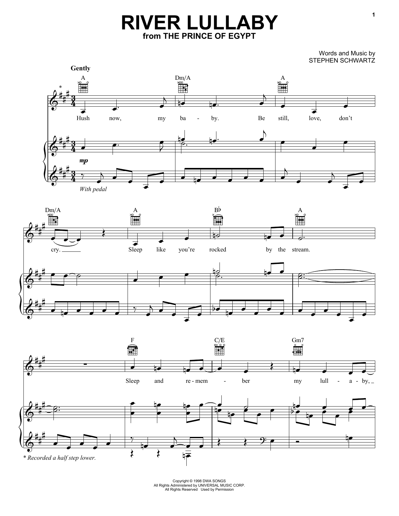 Amy Grant River Lullaby (from The Prince Of Egypt) sheet music notes and chords arranged for Piano, Vocal & Guitar Chords (Right-Hand Melody)