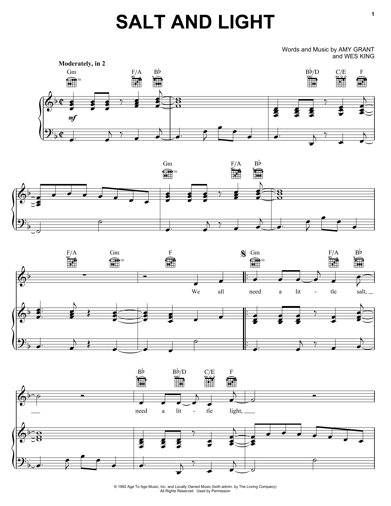 Amy Grant Salt And Light sheet music notes and chords arranged for Piano, Vocal & Guitar Chords (Right-Hand Melody)