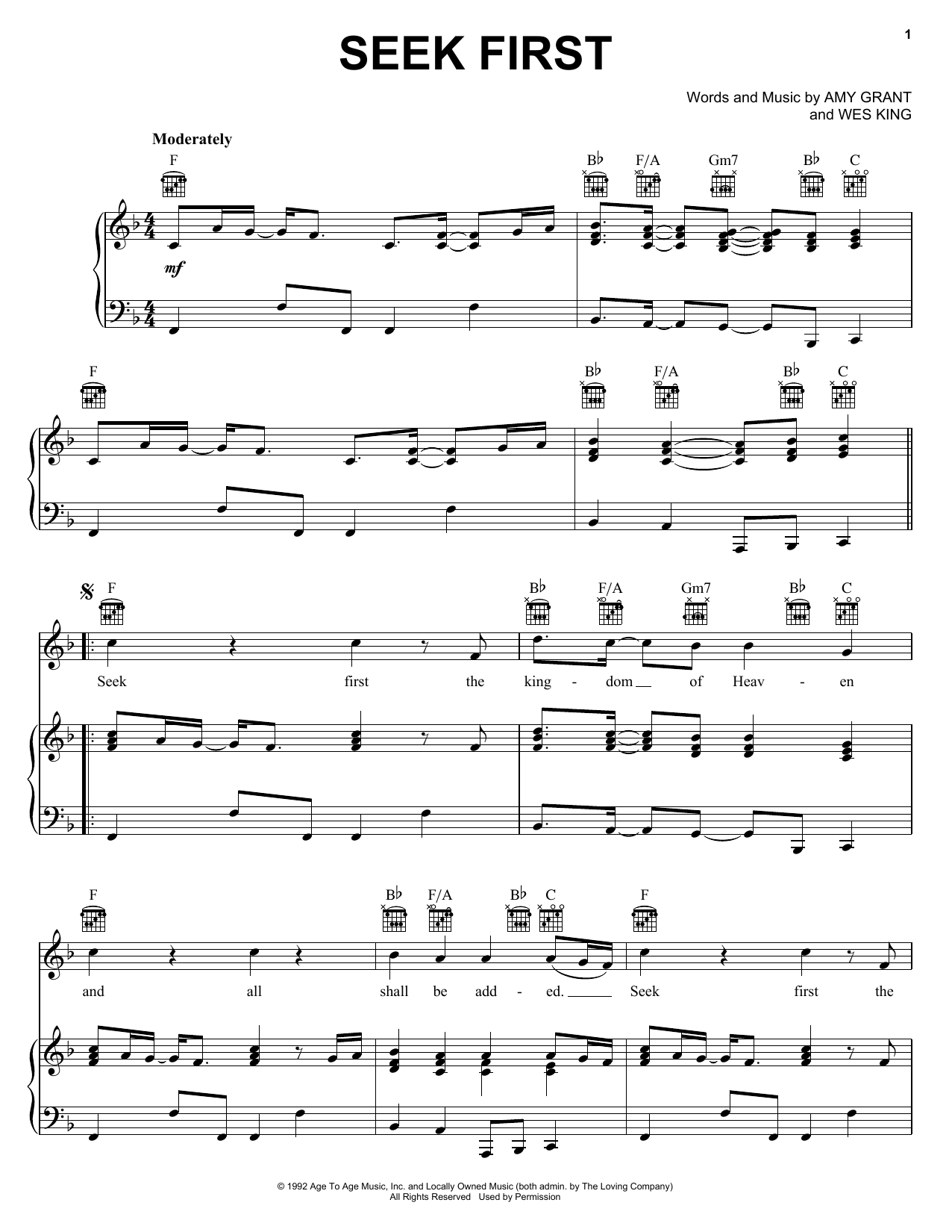 Amy Grant Seek First sheet music notes and chords arranged for Piano, Vocal & Guitar Chords (Right-Hand Melody)
