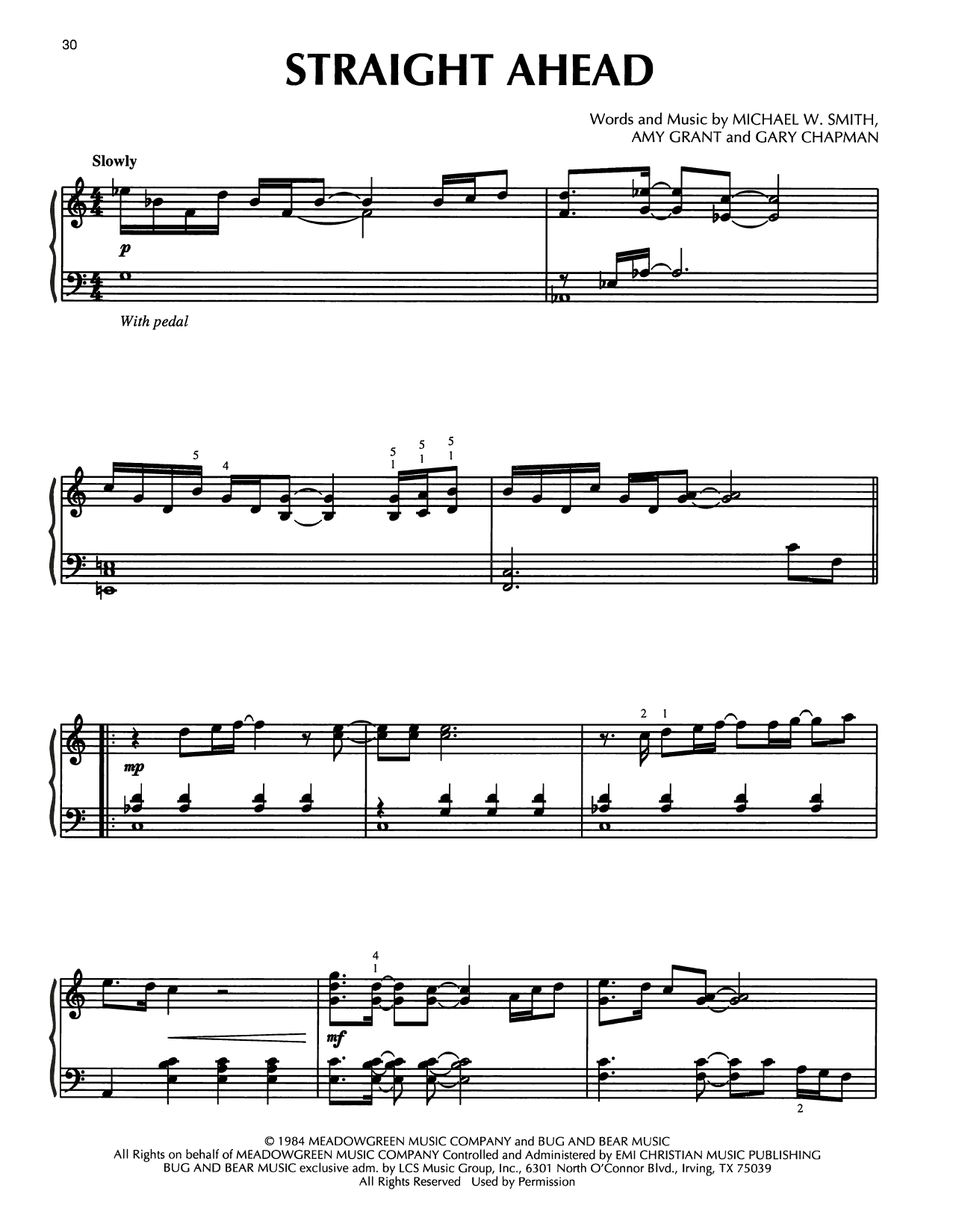 Amy Grant Straight Ahead sheet music notes and chords arranged for Piano Solo