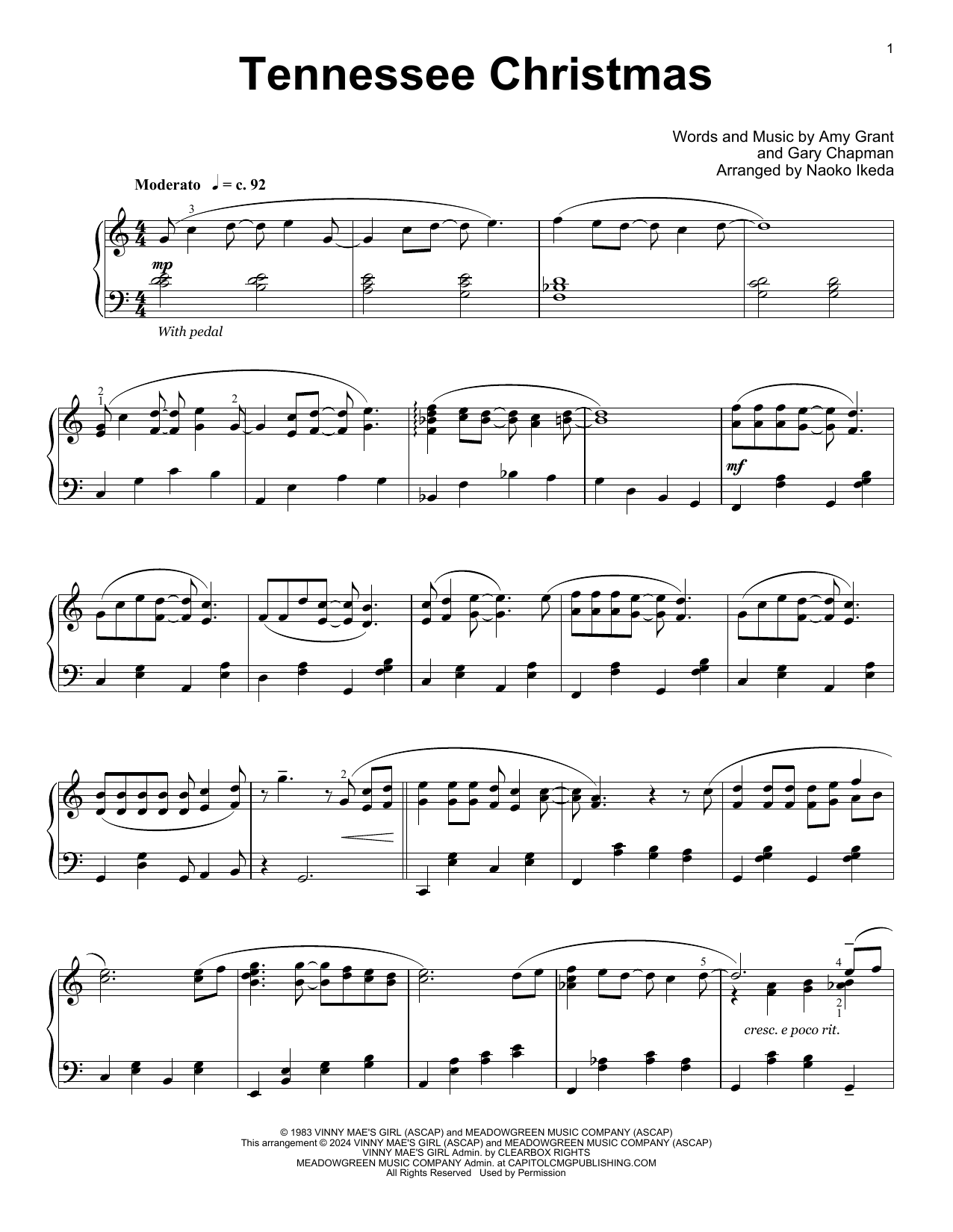 Amy Grant Tennessee Christmas (arr. Naoko Ikeda) sheet music notes and chords arranged for Educational Piano