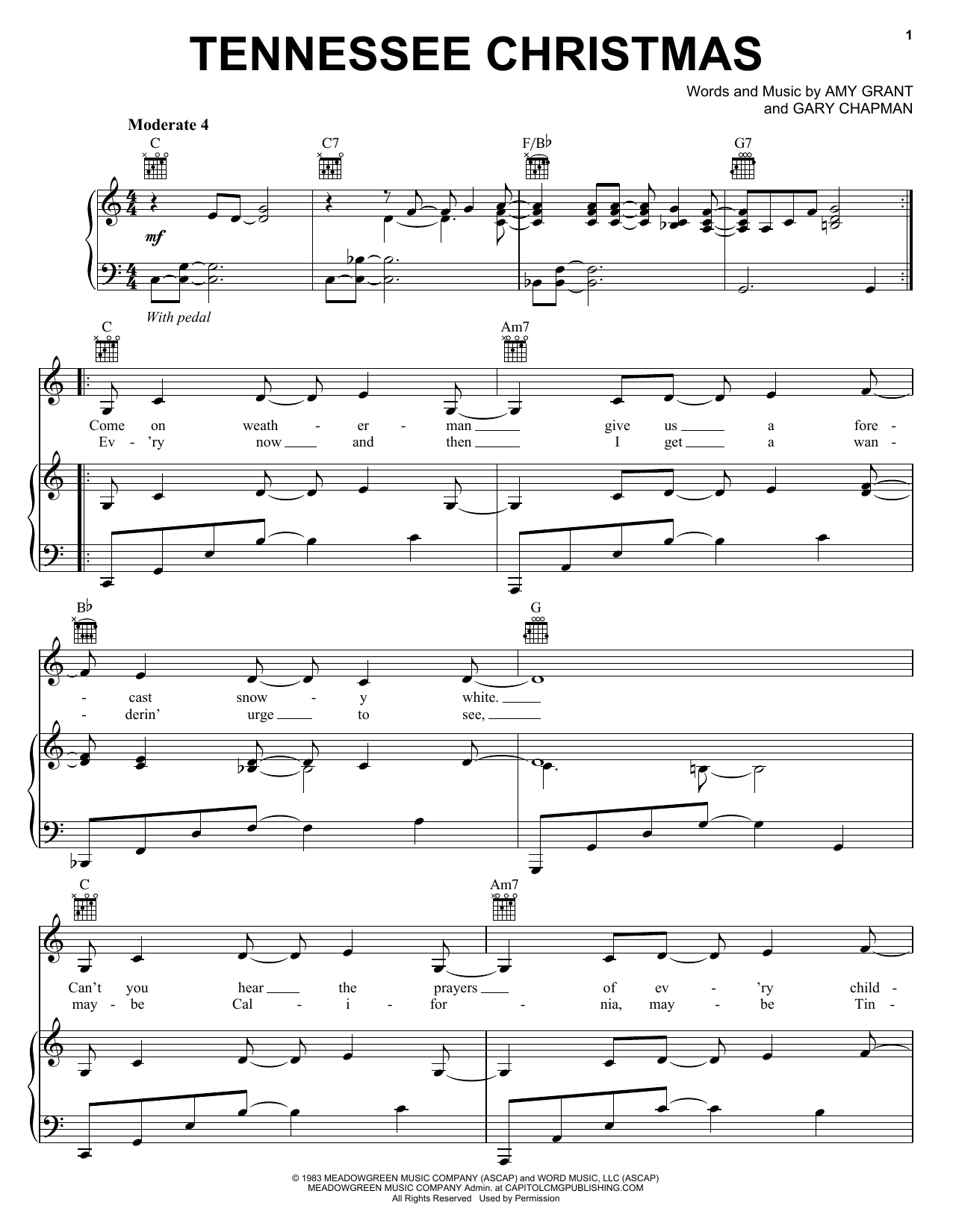 Amy Grant Tennessee Christmas sheet music notes and chords arranged for Piano, Vocal & Guitar Chords (Right-Hand Melody)