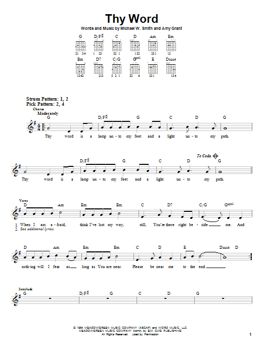 Amy Grant Thy Word sheet music notes and chords arranged for Piano, Vocal & Guitar Chords (Right-Hand Melody)