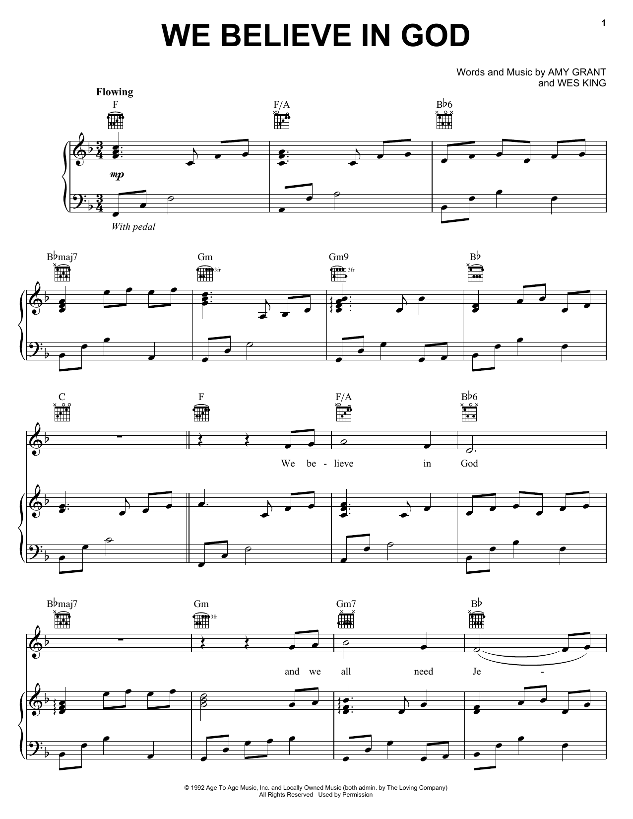 Amy Grant We Believe In God sheet music notes and chords arranged for Lead Sheet / Fake Book