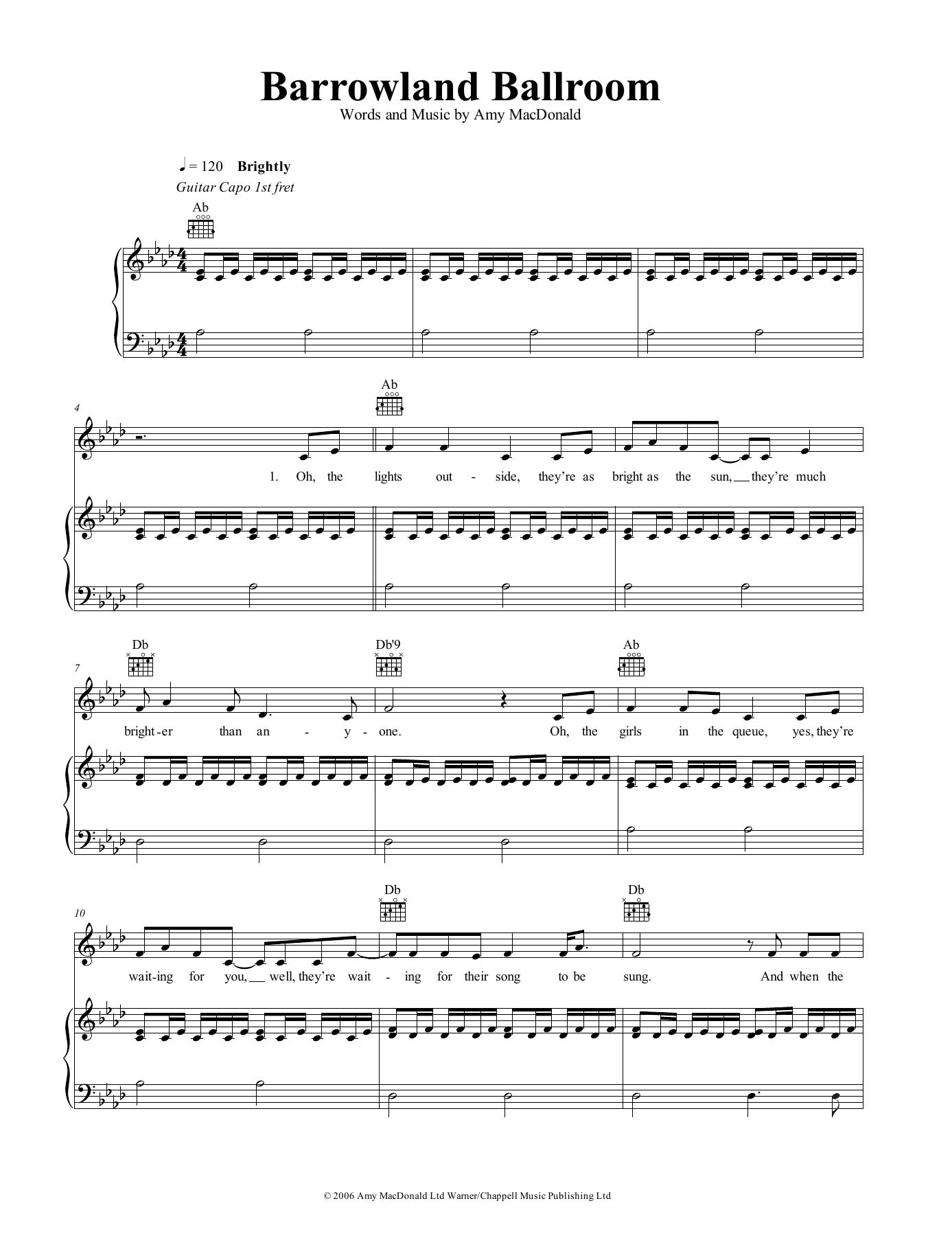 Amy MacDonald Barrowland Ballroom sheet music notes and chords arranged for Piano, Vocal & Guitar Chords (Right-Hand Melody)