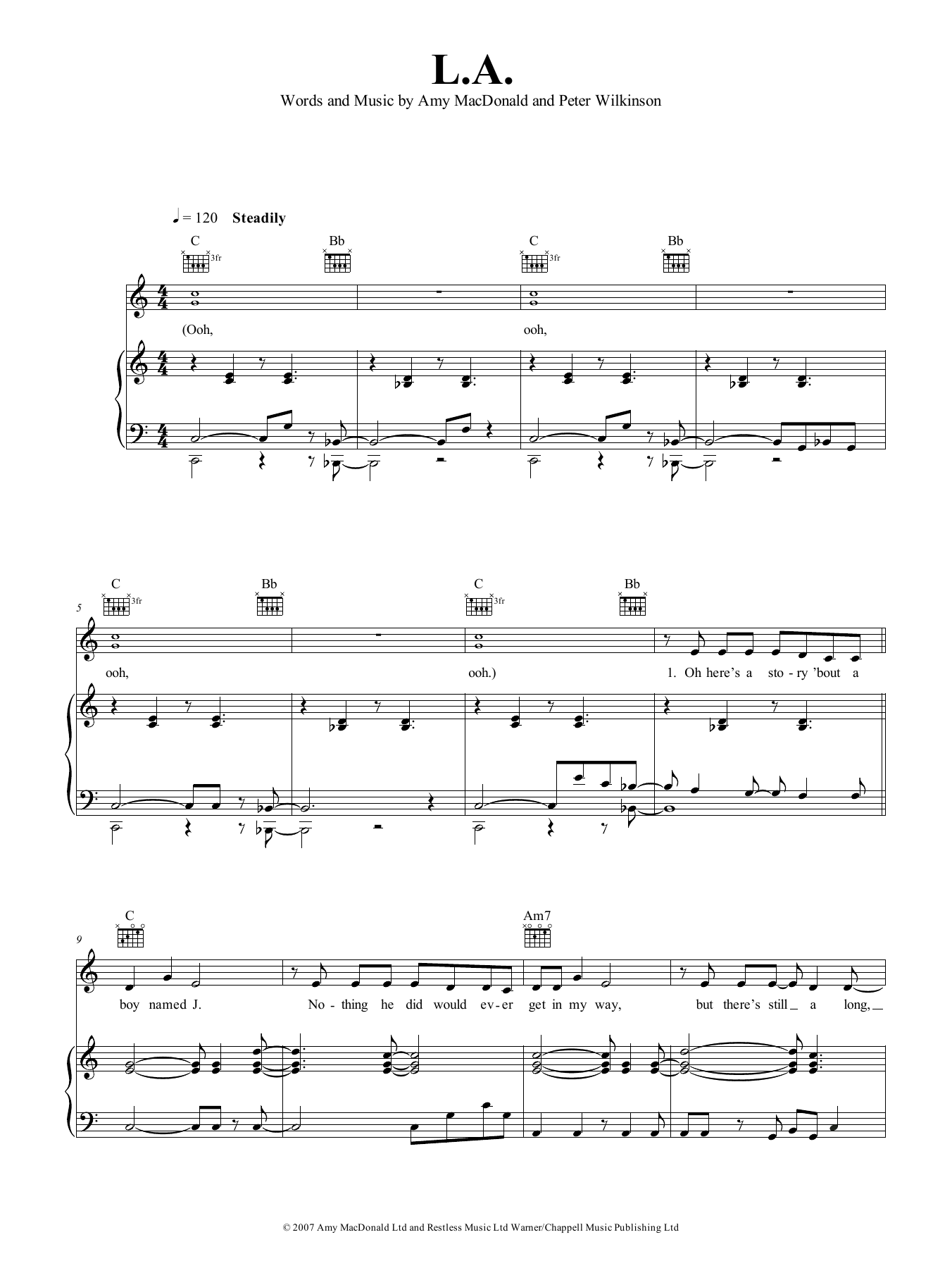 Amy MacDonald L.A. sheet music notes and chords arranged for Piano, Vocal & Guitar Chords (Right-Hand Melody)