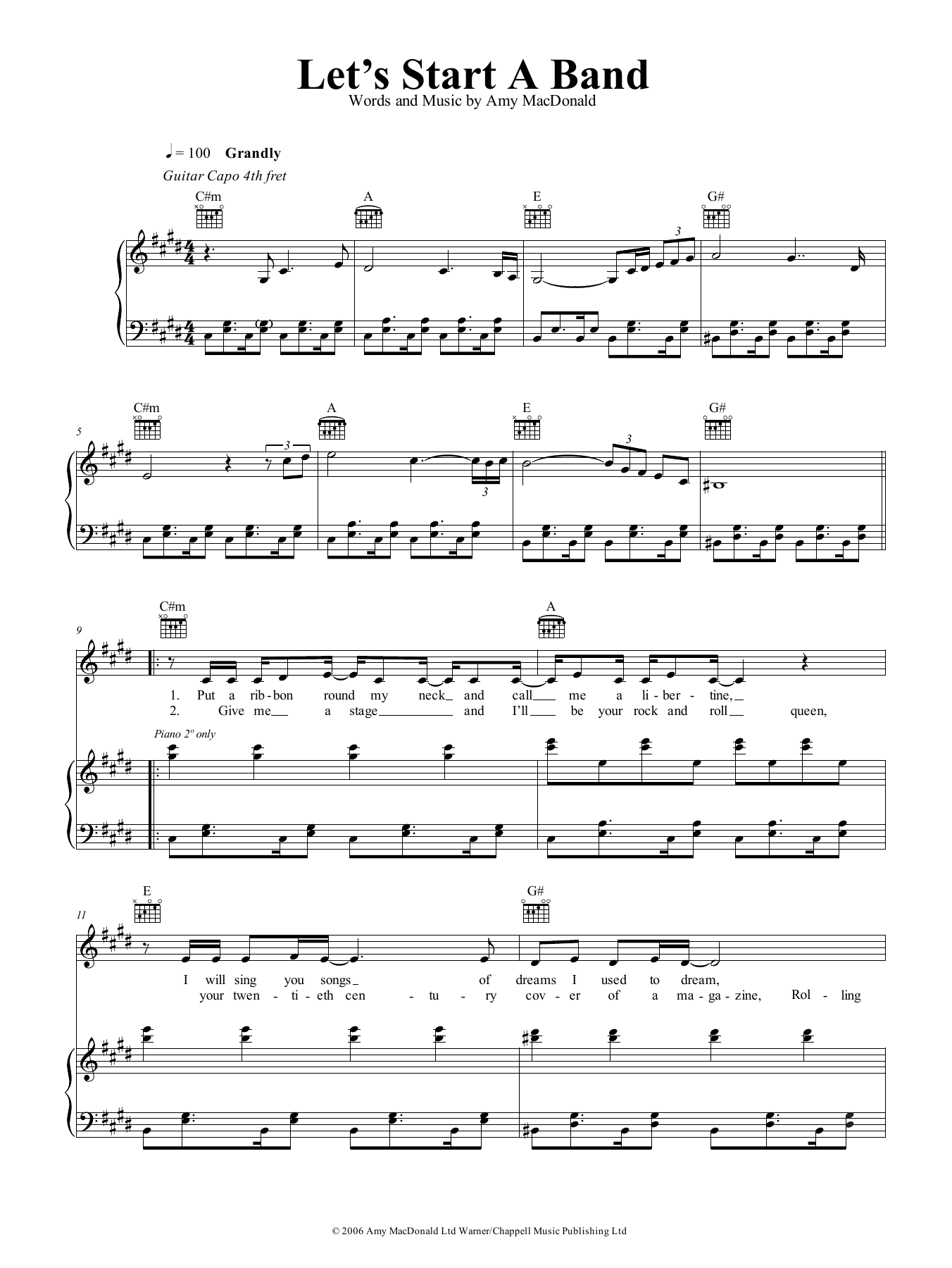 Amy MacDonald Let's Start A Band sheet music notes and chords arranged for Piano, Vocal & Guitar Chords (Right-Hand Melody)
