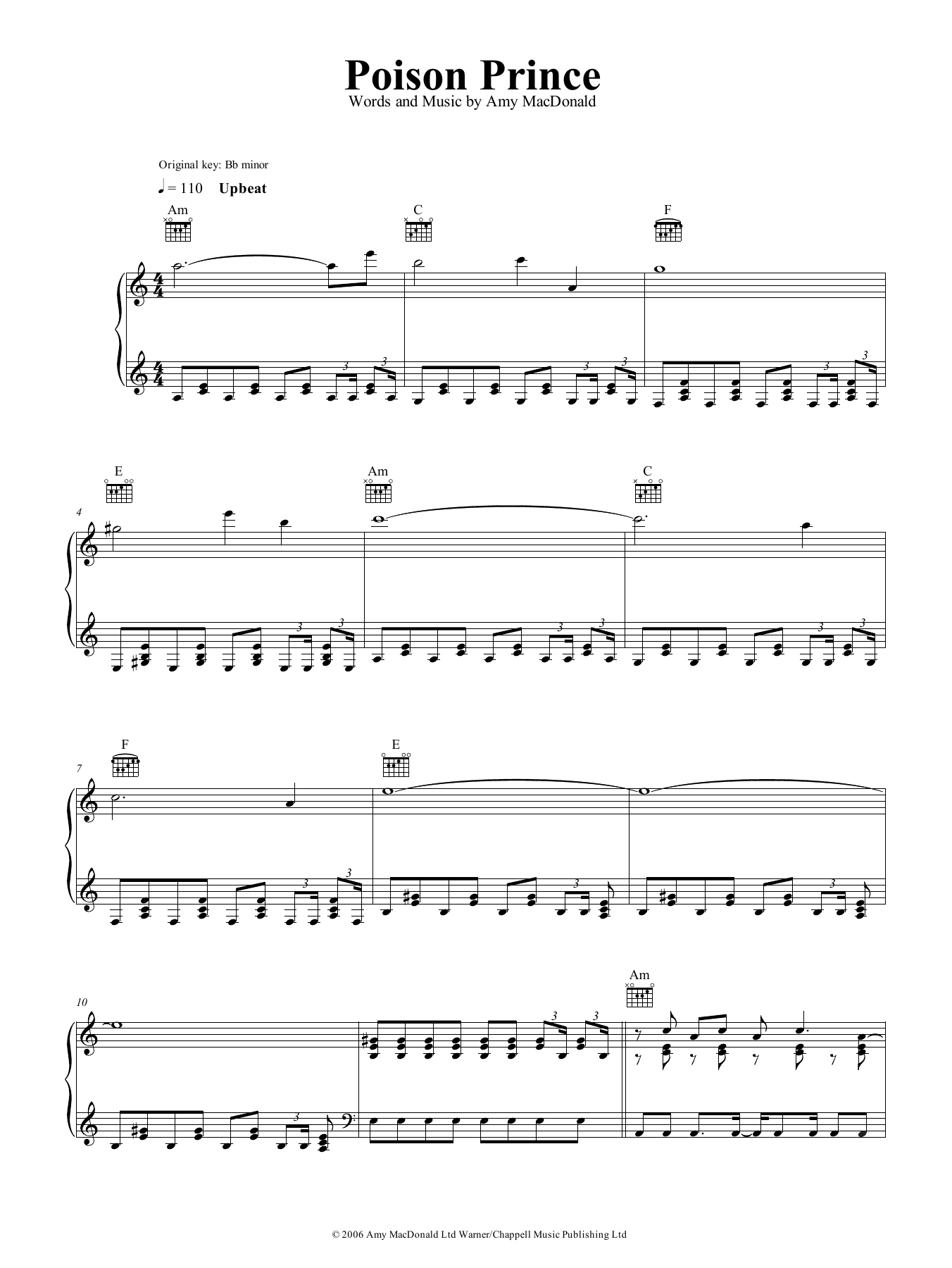 Amy MacDonald Poison Prince sheet music notes and chords arranged for Piano, Vocal & Guitar Chords (Right-Hand Melody)
