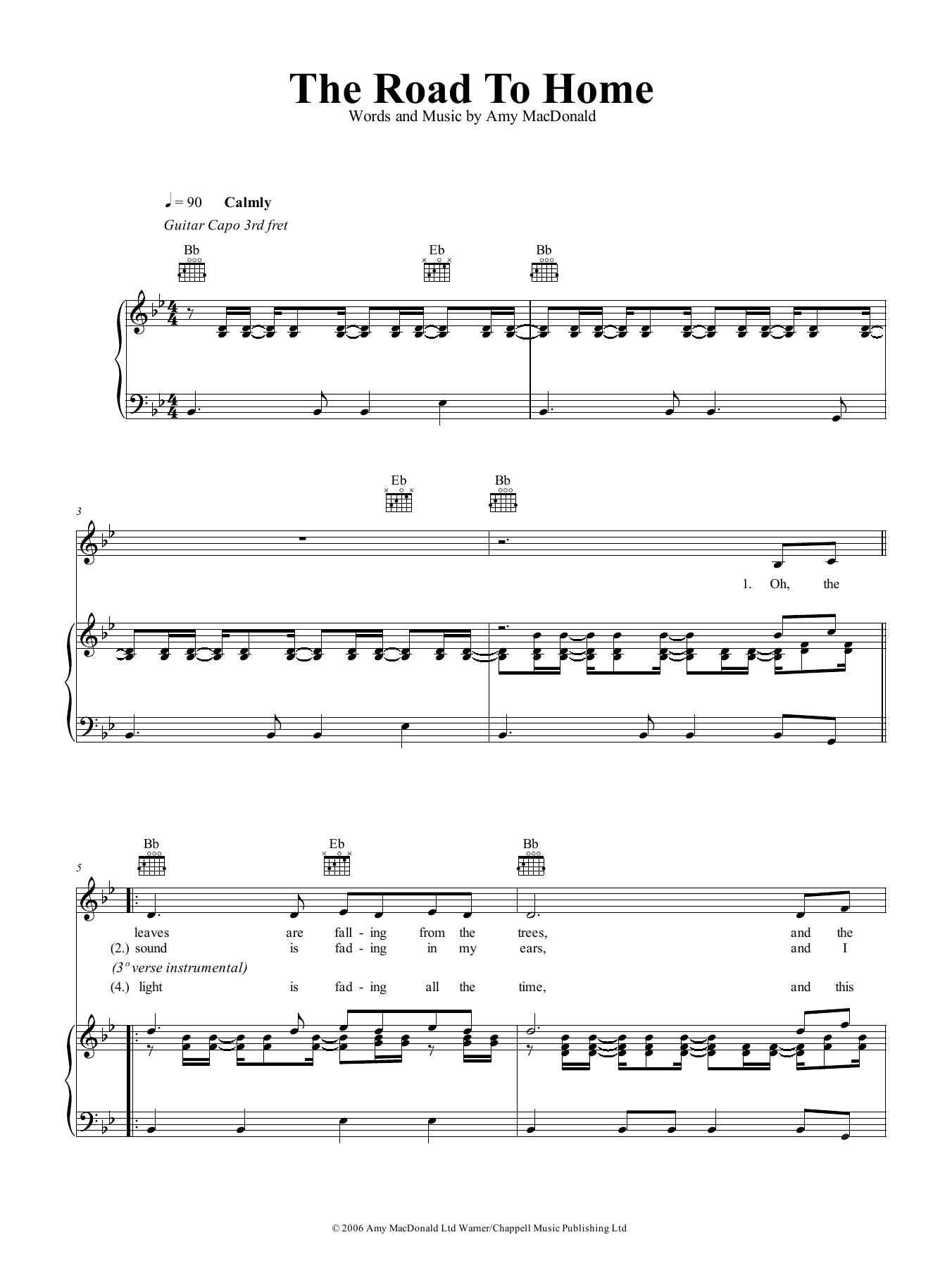 Amy MacDonald The Road To Home sheet music notes and chords arranged for Piano, Vocal & Guitar Chords (Right-Hand Melody)
