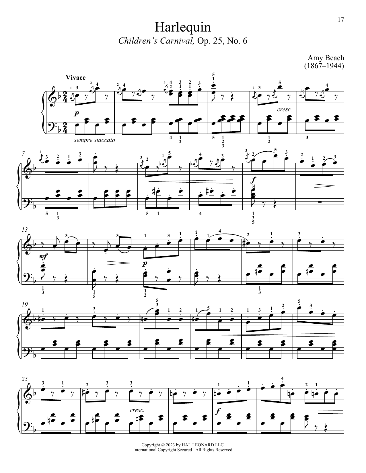 Amy Marcy Beach Harlequin sheet music notes and chords arranged for Piano Solo