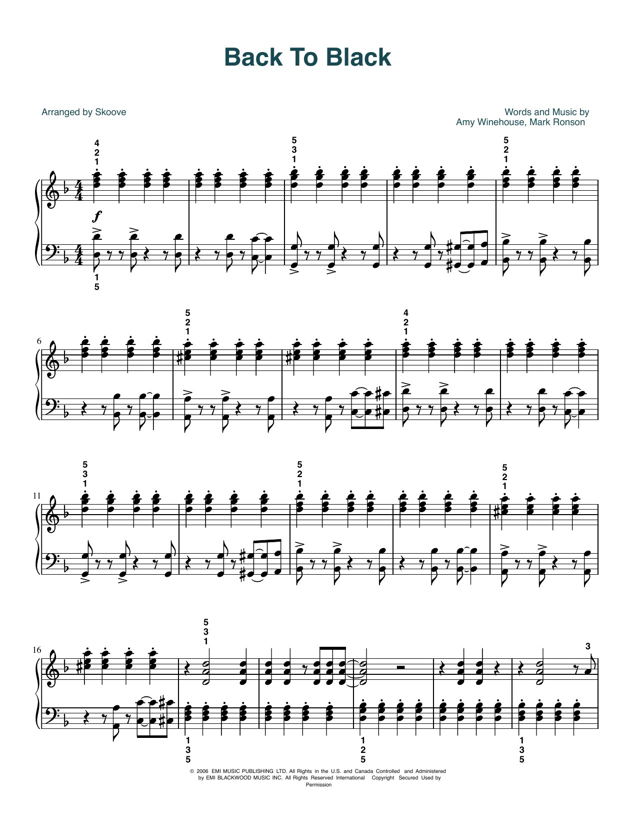 Amy Winehouse Back To Black (arr. Skoove) sheet music notes and chords arranged for Easy Piano