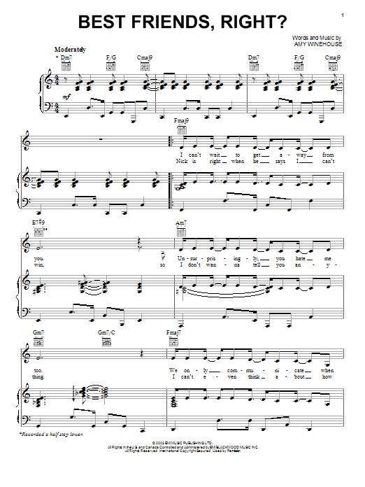 Amy Winehouse Best Friends, Right? sheet music notes and chords arranged for Piano, Vocal & Guitar Chords (Right-Hand Melody)