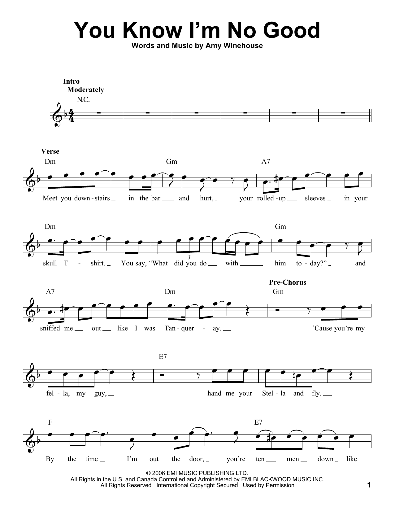 Amy Winehouse featuring Ghostface Killah You Know I'm No Good sheet music notes and chords arranged for Pro Vocal