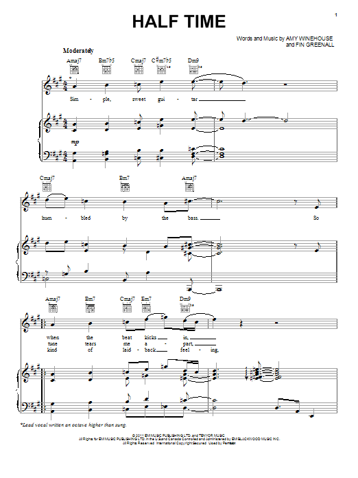 Amy Winehouse Half Time sheet music notes and chords arranged for Piano, Vocal & Guitar Chords (Right-Hand Melody)