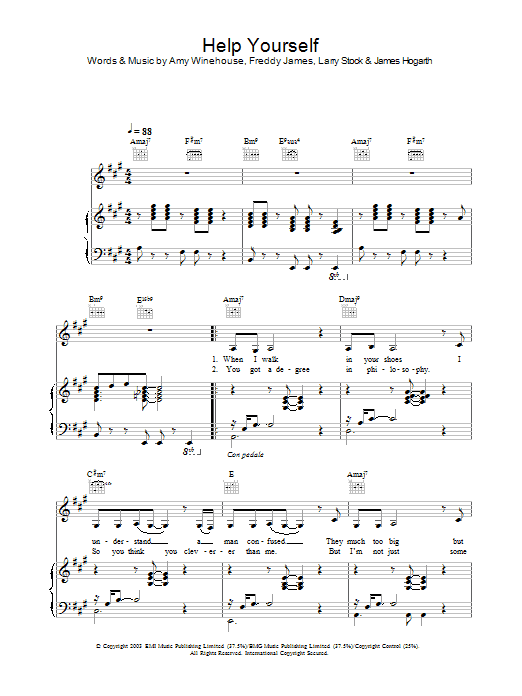 Amy Winehouse Help Yourself sheet music notes and chords arranged for Piano, Vocal & Guitar Chords