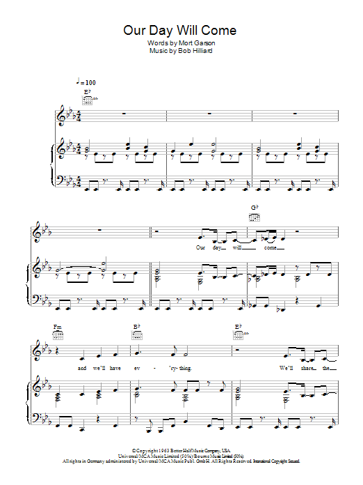 Amy Winehouse Our Day Will Come sheet music notes and chords arranged for Beginner Piano