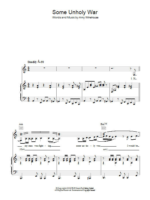 Amy Winehouse Some Unholy War sheet music notes and chords arranged for Piano, Vocal & Guitar Chords