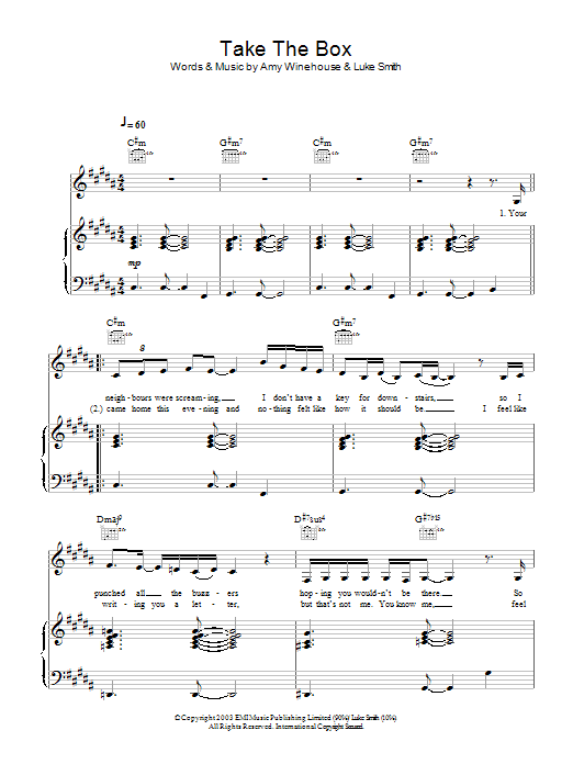 Amy Winehouse Take The Box sheet music notes and chords arranged for Piano, Vocal & Guitar Chords