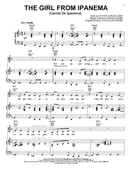 Amy Winehouse The Girl From Ipanema (Garôta De Ipanema) sheet music notes and chords arranged for Piano, Vocal & Guitar Chords (Right-Hand Melody)