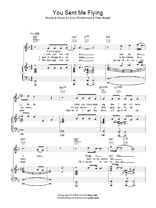 Amy Winehouse You Sent Me Flying sheet music notes and chords arranged for Piano, Vocal & Guitar Chords