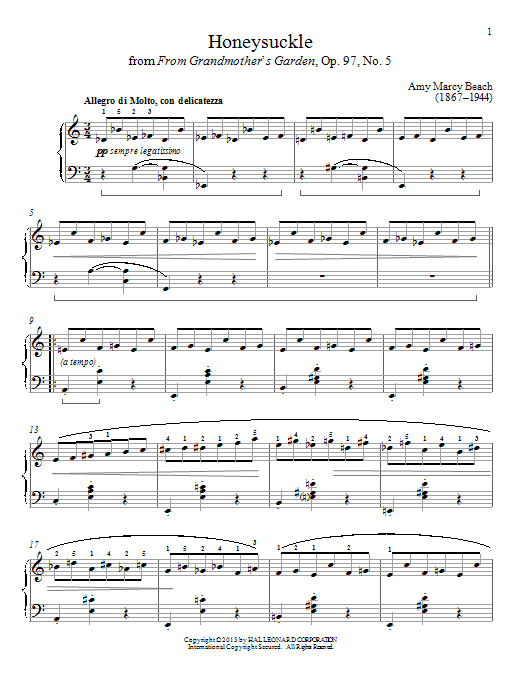 Amy Beach Honeysuckle sheet music notes and chords arranged for Piano Solo