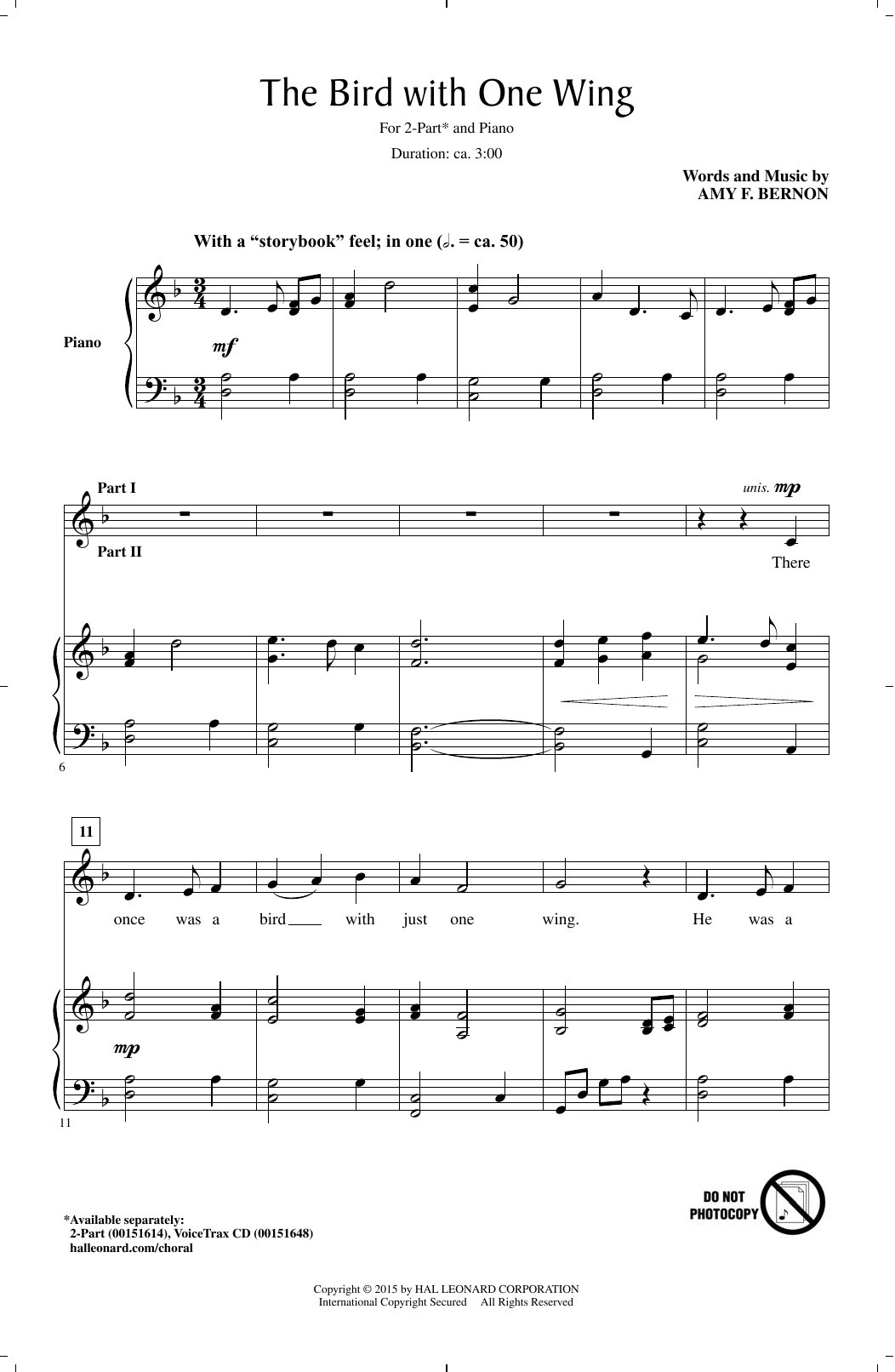 Amy Bernon The Bird With One Wing sheet music notes and chords arranged for 2-Part Choir