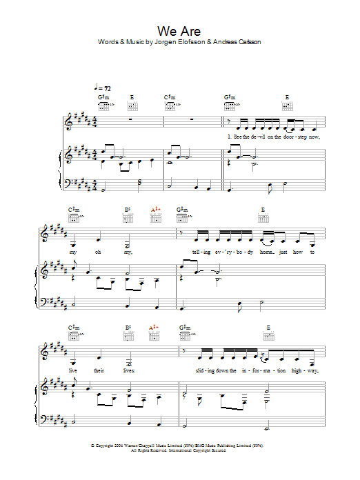 Ana Johnsson We Are (from Spider-Man 2) sheet music notes and chords arranged for Piano, Vocal & Guitar Chords