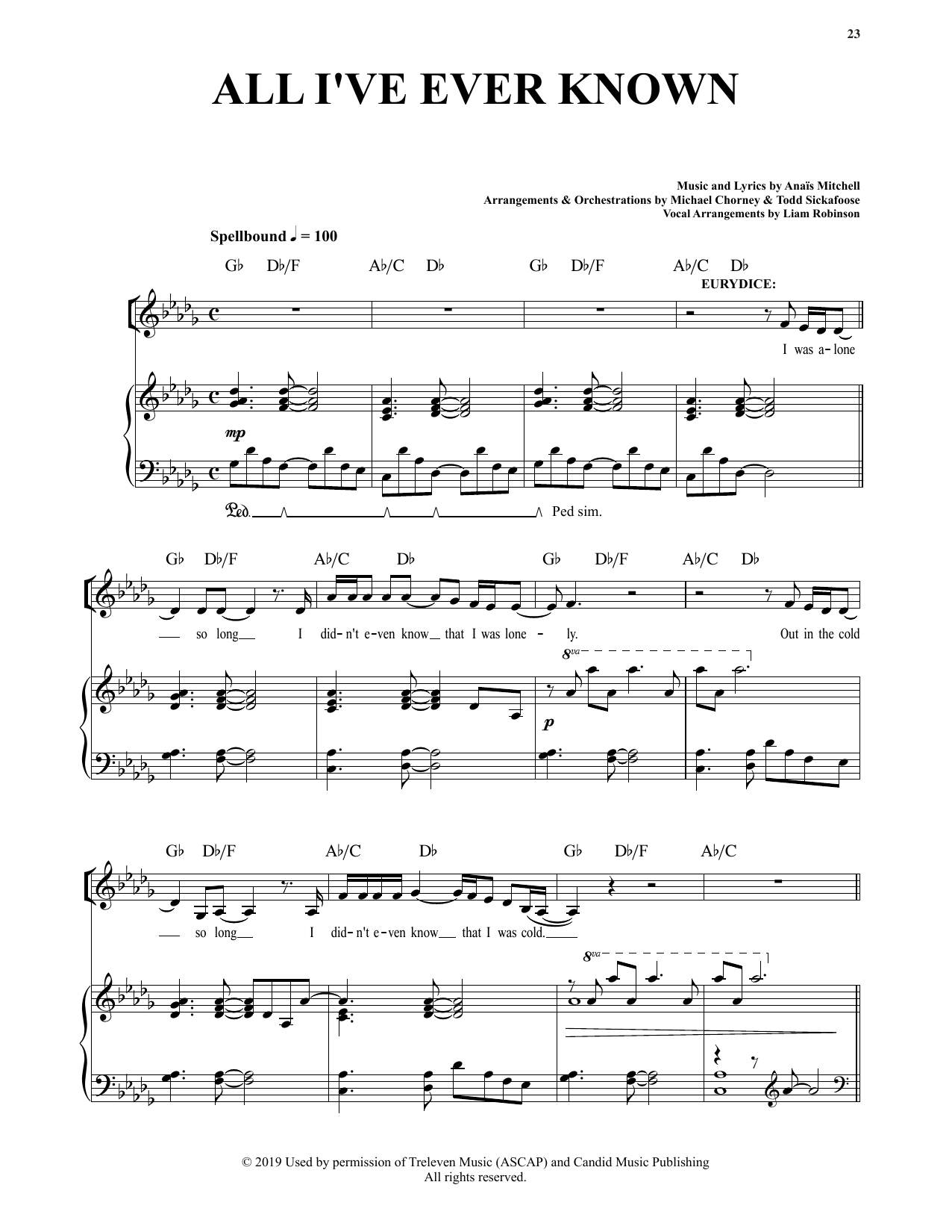 Anais Mitchell All I've Ever Known (from Hadestown) sheet music notes and chords arranged for Piano & Vocal