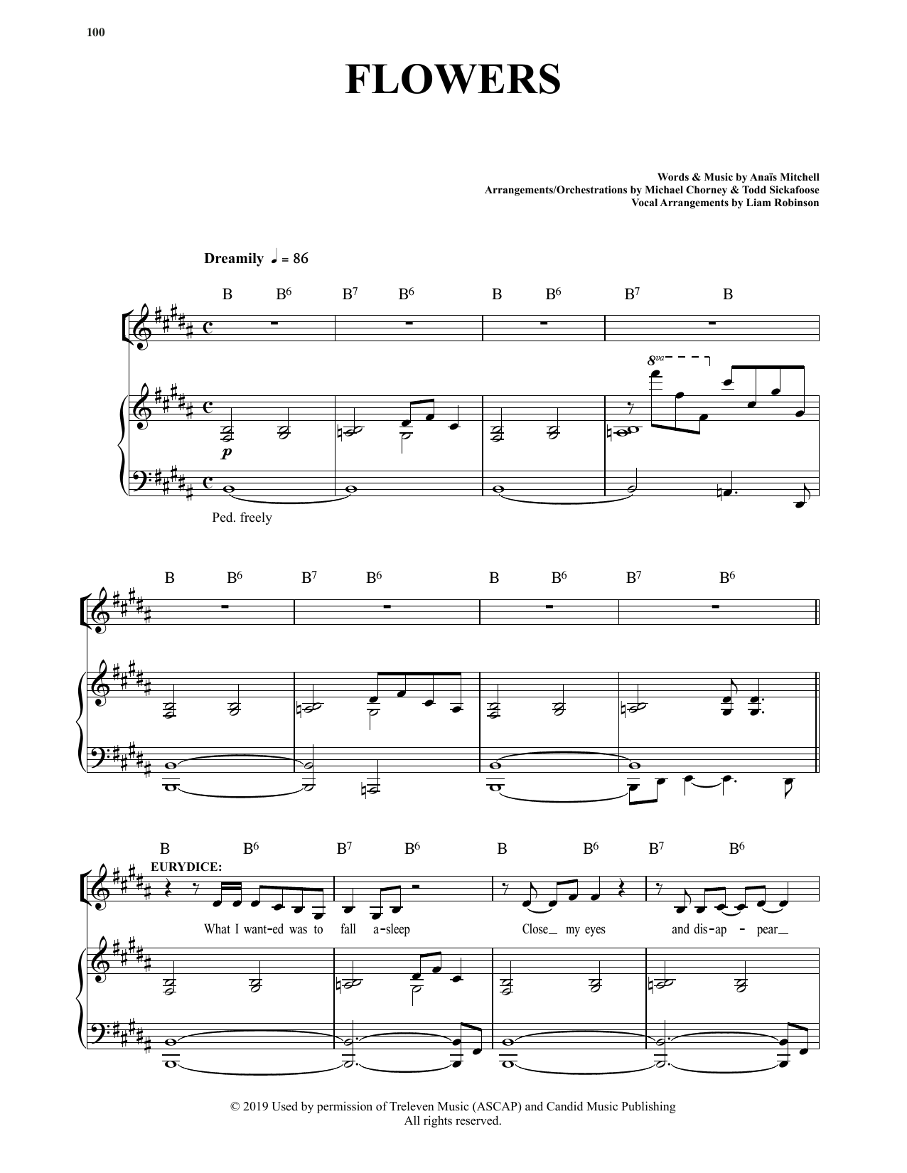 Anais Mitchell Flowers (from Hadestown) sheet music notes and chords arranged for Piano & Vocal