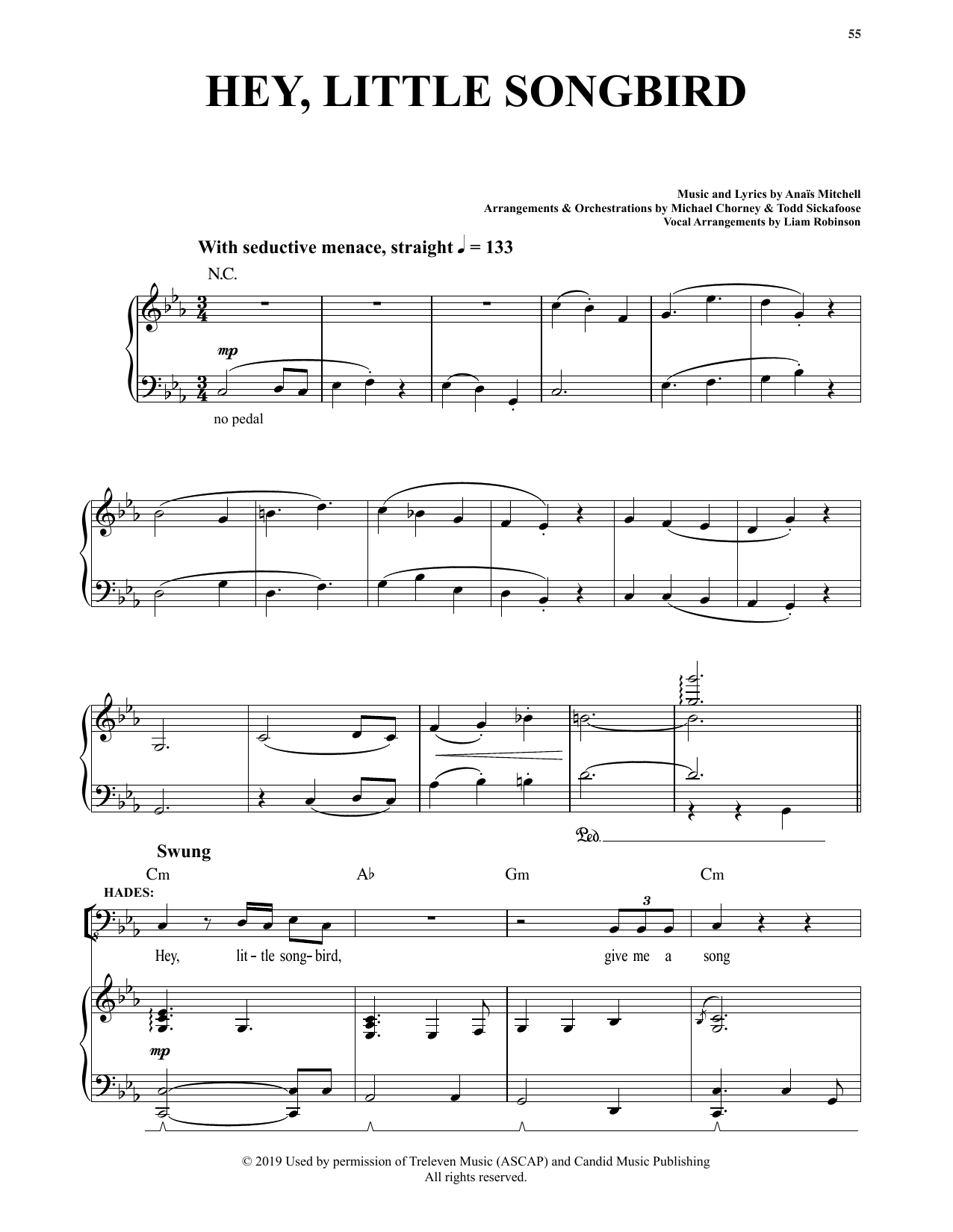 Anais Mitchell Hey, Little Songbird (from Hadestown) sheet music notes and chords arranged for Piano & Vocal