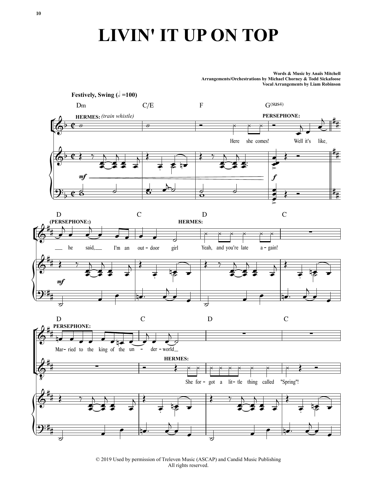 Anais Mitchell Livin' It Up On Top (from Hadestown) sheet music notes and chords arranged for Piano & Vocal