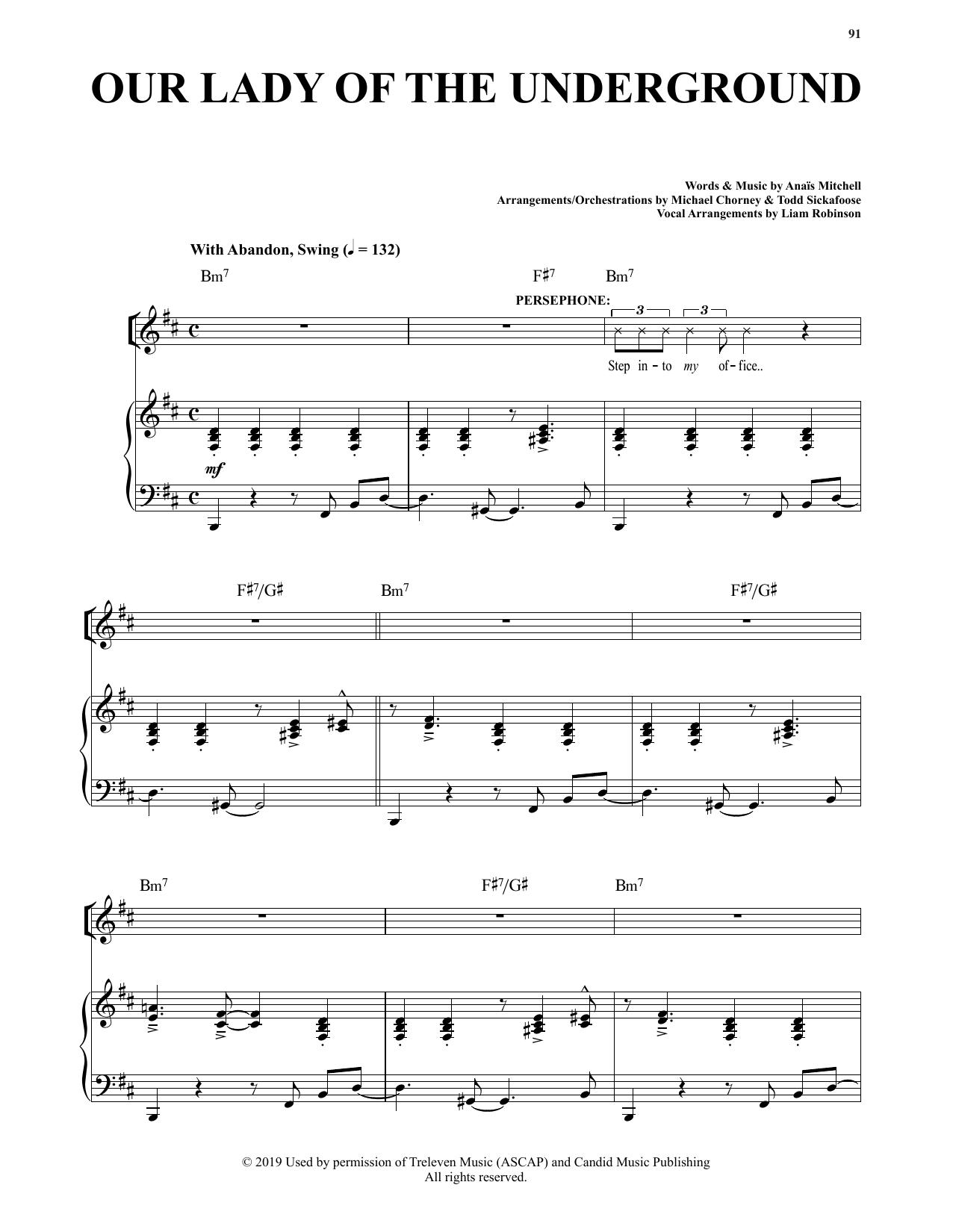 Anais Mitchell Our Lady Of The Underground (from Hadestown) sheet music notes and chords arranged for Piano & Vocal