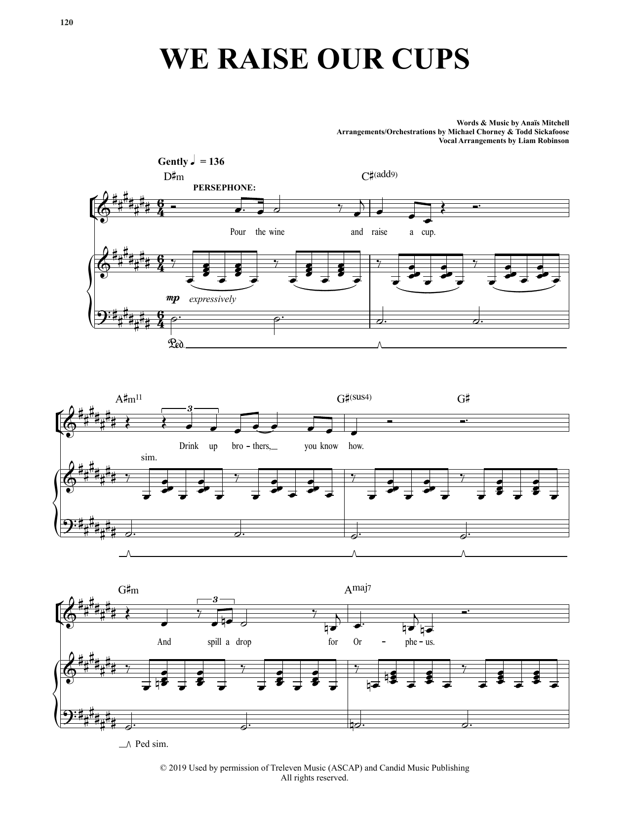Anais Mitchell We Raise Our Cups (from Hadestown) sheet music notes and chords arranged for Piano & Vocal